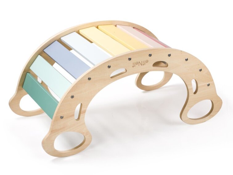 Dřevěná montessori houpačka PRO 5v1 set s prknem 2v1 pastel