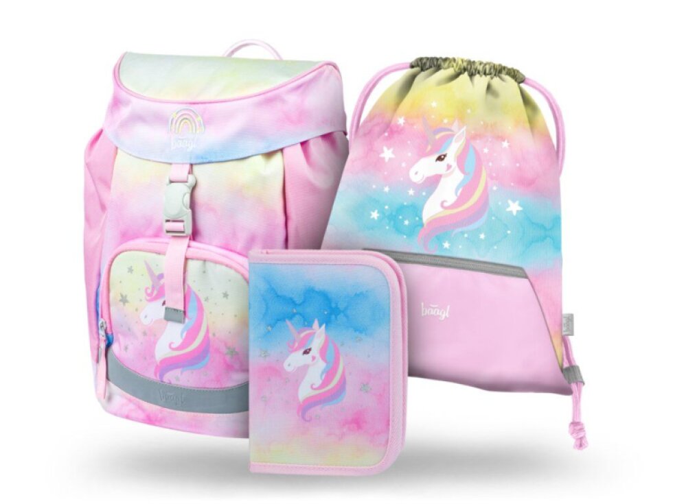 BAAGL 3er-Schulset Airy Rainbow Unicorn: Schulranzen, Federmäppchen & Turnbeutel