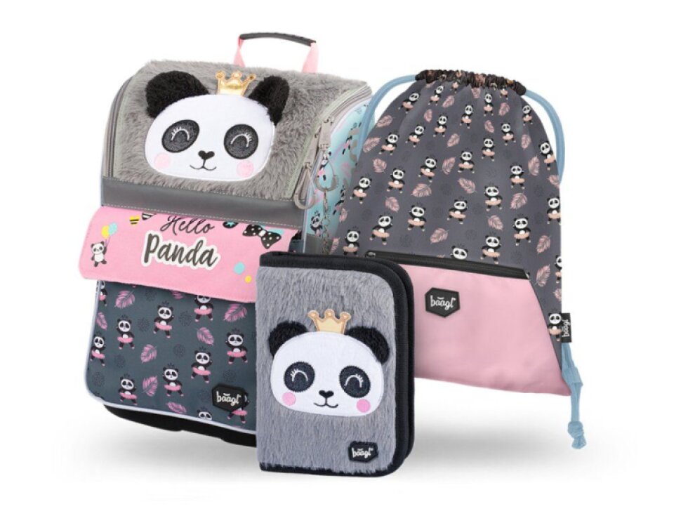 BAAGL 3 SET Zippy Panda: Schulranzen, Federmäppchen, Turnbeutel