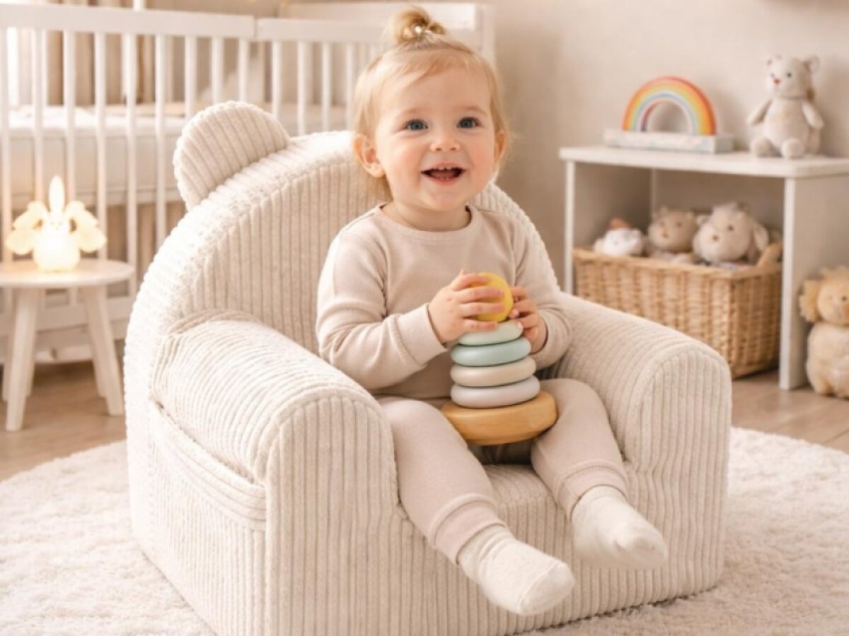 Kindersessel aus Cord mit Öhrchen - beige