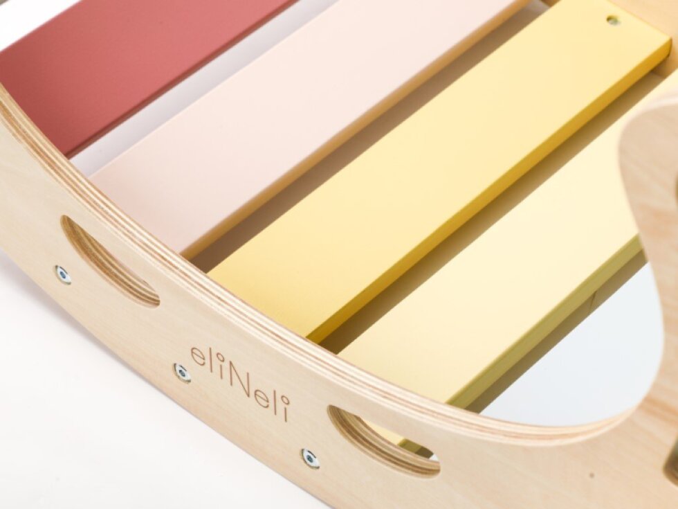Dřevěná montessori houpačka PRO 5v1 set s prknem 2v1 pastel