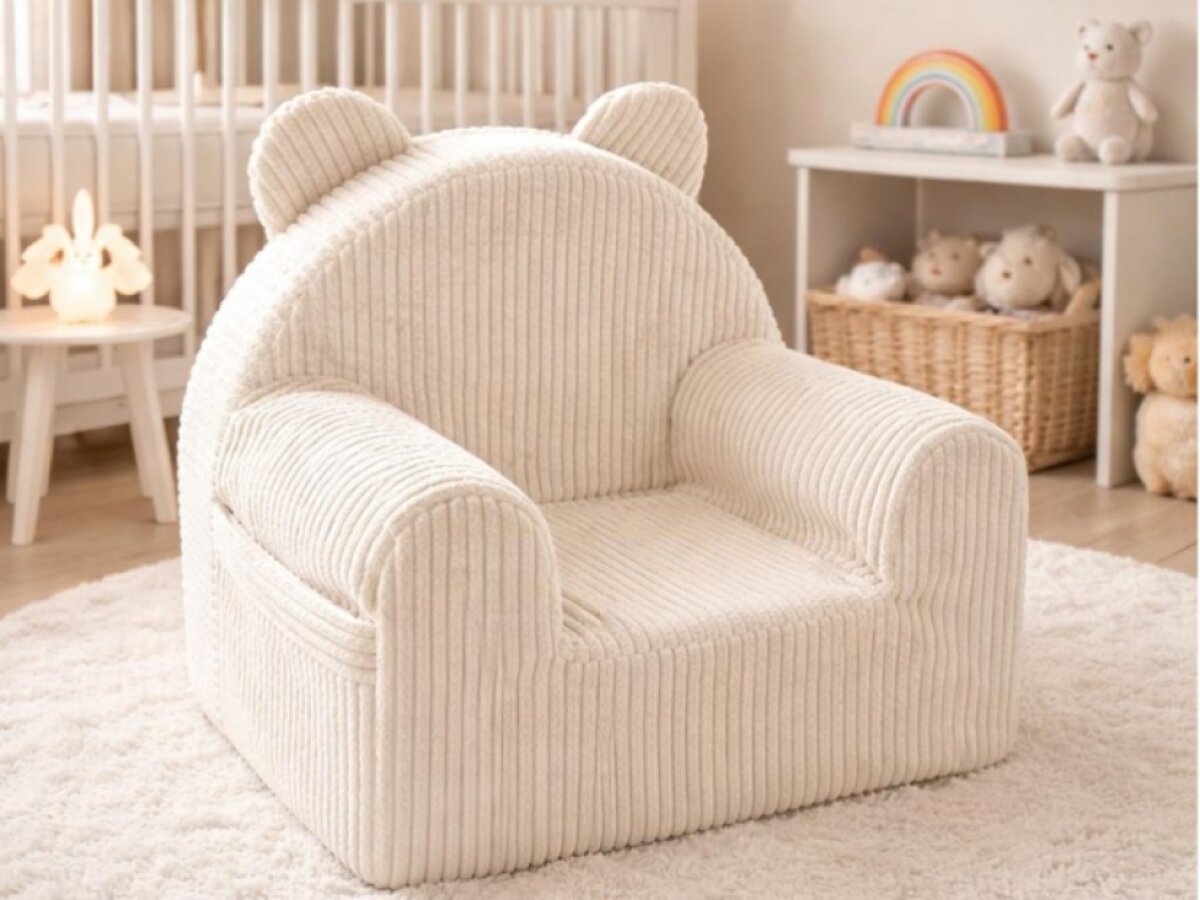 Kindersessel aus Cord mit Öhrchen - beige