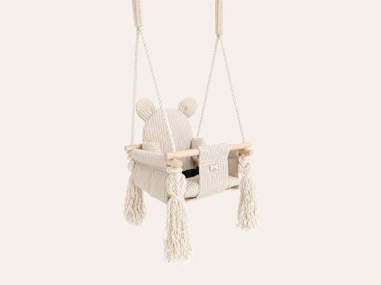 Kinderschaukel Bärchen in Beige mit weichem Cordbezug