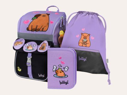 Baagl Schulranzen-Set Zippy Capybara | Set 3 Teilig, Schulranzen, Turnbeutel & Mäppchen