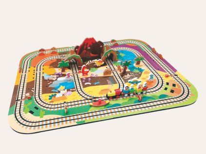 Spielmatte mit Eisenbahn Dinosaurierwelt – 79-teiliges Spielset