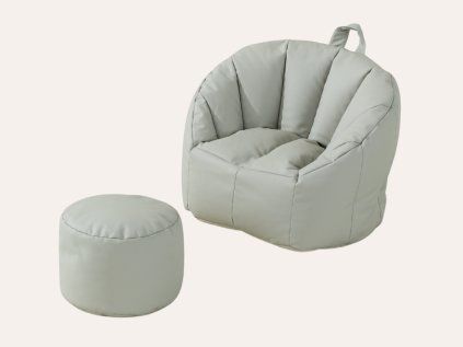 Kindersessel in Muschelform mit Fußhocker in Grau