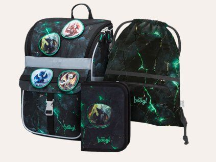 Baagl Schulranzen-Set Zippy Dragons | Set 3 Teilig, Schulranzen , Turnbeutel & Mäppchen