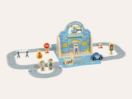 Polizeistation im Spielkoffer mit Polizeiauto und Zubehör