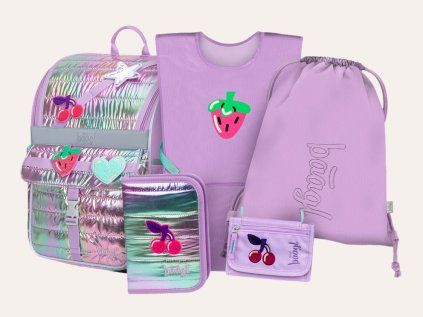 BAAGL Schulranzen Zippy Lavender: Set 5 Teilig, Schulranzen, Mäppchen, Turnbeutel, Schürze & Geldbörse