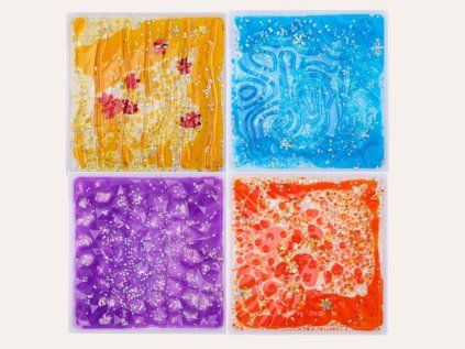 Sensorikmatten mit Glitzer-Gel im 4er-Set für Kinder