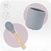 MoMi AMI - Kindergeschirr Set Silikon | Essensset für Kinder – Holz - BPA-frei - grau