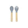 MoMi AMI - Kindergeschirr Set Silikon | Essensset für Kinder – Holz - BPA-frei - grau