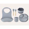 MoMi AMI - Kindergeschirr Set Silikon | Essensset für Kinder – Holz - BPA-frei - grau