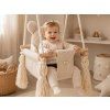 Beige Kinderschaukel mit Sicherheitsgurt und Bärenohren-Kissen